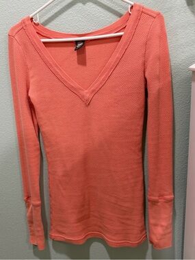 Free people Coral V-Neck Thermal Top